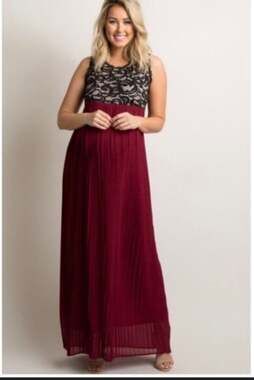 Pinkblush Burgundy And Black Lace Pleated Maxi Dress